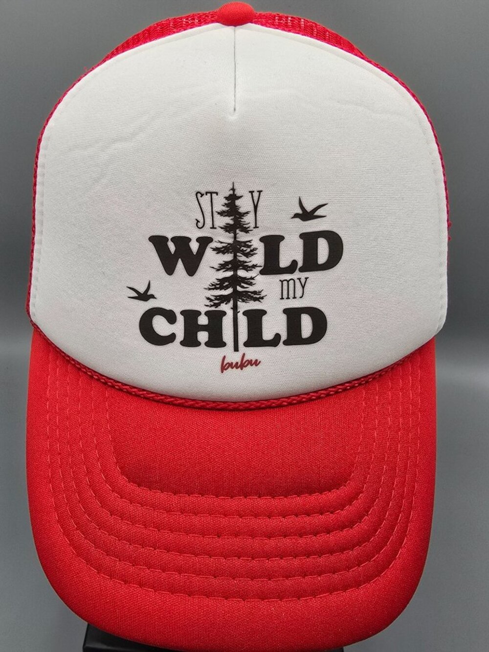 Bubu Stay Wild My Child Red & White Mesh Back Adjustable Kids' Trucker Hat